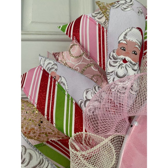 XL 28” Pink Red Green Santa Claus Deco Mesh Ribbon Christmas Wreath - Picture 4 of 8
